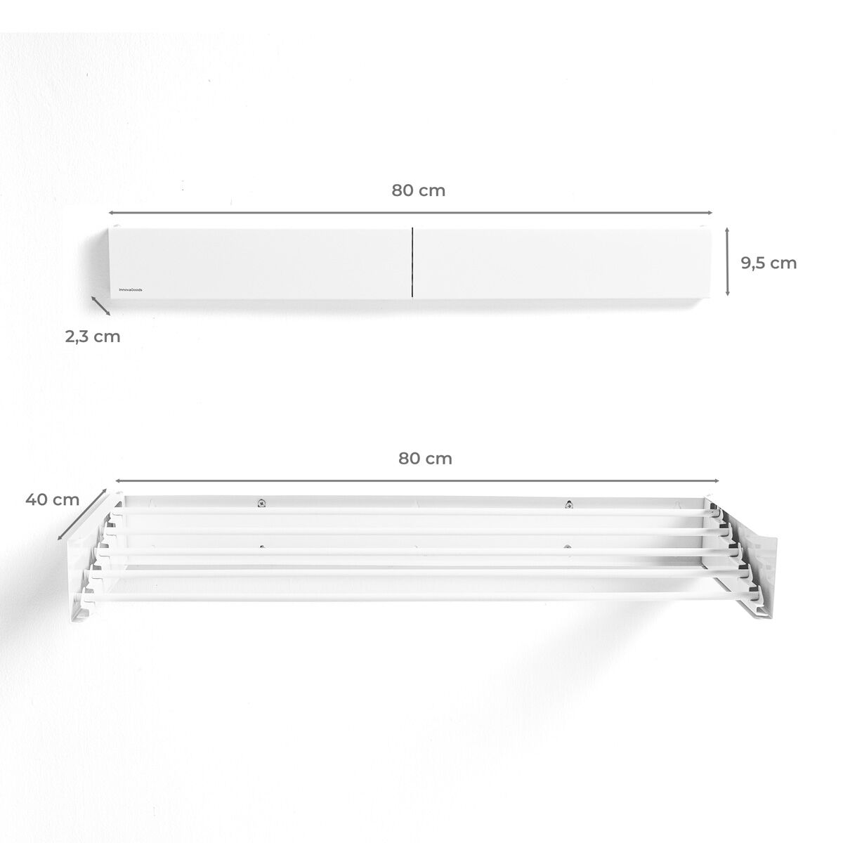 Étendoir mural pliable extensible rétractable Dryva 80 cm InnovaGoods – Image 8